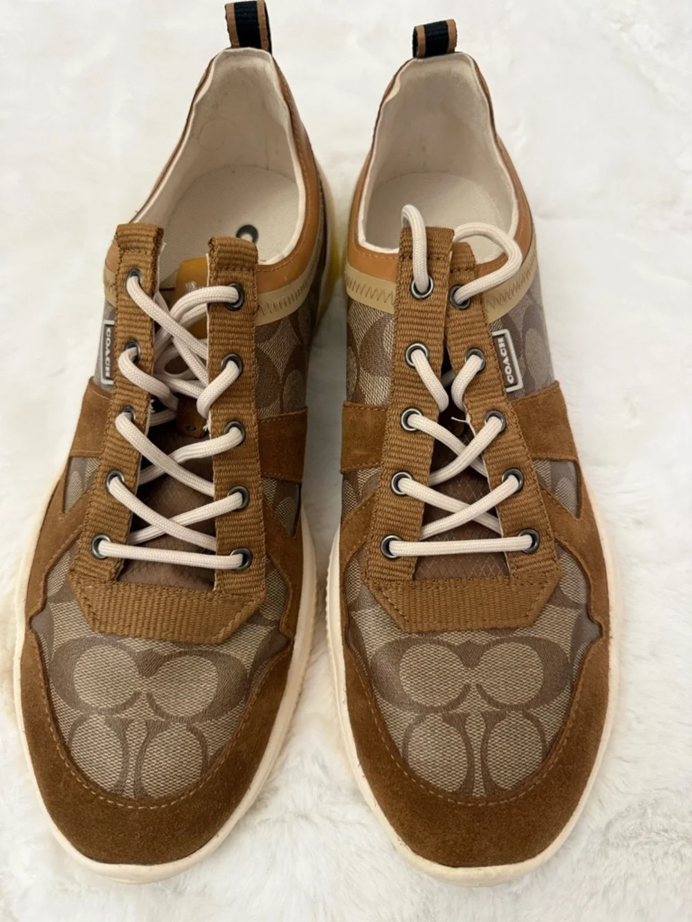 Coach Signature Monogram Sneakers Brown Canvas Suede Lace-Up Size 12D